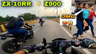 ZX-10RR vs Z900 on Street Race | Cute Girl 😱 Reaction on my Z900 🚀