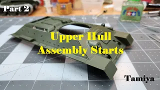 T34/85 by Tamiya in 1/35 scale, Part 2, Modifying Upper Hull for PE, Start Assembly of Upper Hull