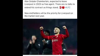 Alex Oxlade-Chamberlain, expected to leave Liverpool in 2023 as free agent