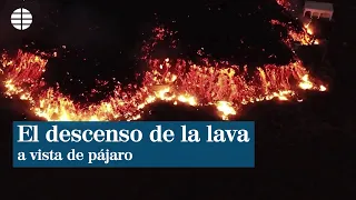 Impresionantes imágenes del descenso de la lava del volcán de La Palma a vista de pájaro