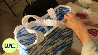 How to Crochet a Blue & White Shopping Bag Out of New Recycled Plastic Bags