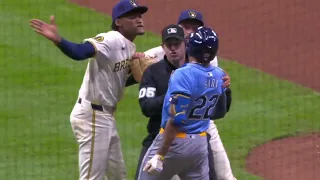 Rays vs. Brewers fight (Home and Away broadcast intermix)