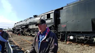 Engineer of Big Boy steam locomotive No. 4014 speaks in North Little Rock