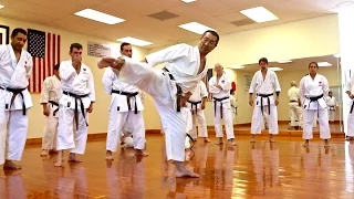 Master Osaka explains side snap kick for Heian Yondan