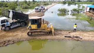 Full processing Complete 100% Landfilling using Bulldozer DX51 and Dump truck 5T unloading stone