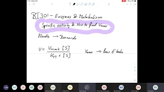 BI301 Enzymes and Metabolism lecture Wednesdays   specific activity and finding Vmax