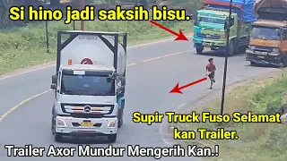 Truck Trailer Mundur Mengerih Kan Di Tanjakan Bukit Kodok.Supir Truk Fuso Selamatkan Trailer,Insiden