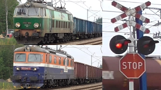12 Trains at vintage railroad crossings in southern Poland