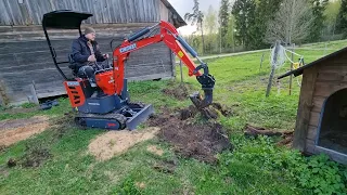 Chinese mini excavator - tree stump removal