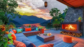 Beautiful Sunset Spring with Smooth Jazz Music ☕ Cozy Balcony Ambience for Stress Relief, Relaxing