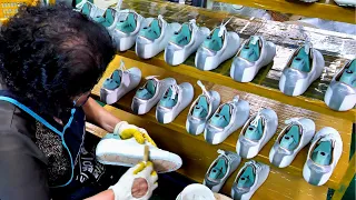 The Process of Making Golf Shoes. An Old Shoes Manufacturing Factory in Korea.