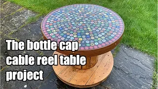 Building a beer bottle cap cable reel table using bottle tops and epoxy resin