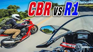 Yamaha R1 vs Honda CBR1000RR - 160mph+ RACE!!