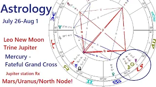 Astrology July 26-Aug 1 2022 - Leo New Moon - Mercury Grand Cross /Jupiter Station/ Mars-Uranus-NN +