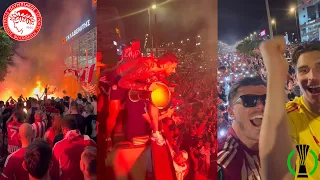 Insane Scenes In Piraeus As 200.000 Olympiacos Fans & The Players Celebrate Conference League Win