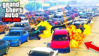 BLOWING UP THE BIGGEST TRAFFIC JAM IN GTA 5 HISTORY! (GTA 5 Online Traffic Funny Moments)