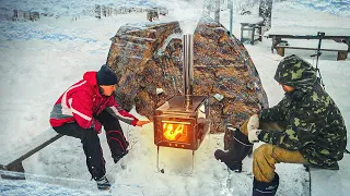 НОЧУЕМ В ЛЕСУ в ЗИМНЕЙ ПАЛАТКЕ АЛТАЙ 1 С ПЕЧКОЙ