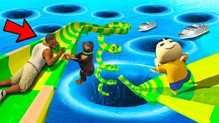 SHINCHAN AND FRANKLIN TRIED THE IMPOSSIBLE HIGHEST WATER SLIDE MELA DEEPEST HOLE CHALLENGE GTA 5