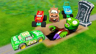 GIANT ZOMBIE PIT VS HUGE & TINY PIXAR CARS! BeamNG Drive Battle!