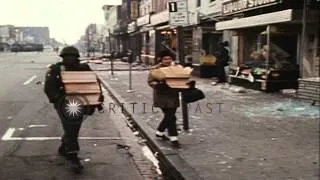 Damaged shops in the streets during riots in Washington D.C., United States. HD Stock Footage