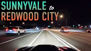 Sunnyvale to Redwood City Night Drive in 4K