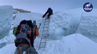 Crossing Khumbu Icefall on Everest Climbing