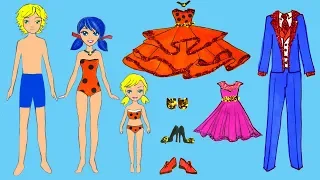 Paper dolls family dress up Ladybug & Cat Noir costumes dresses accessories papercrafts.