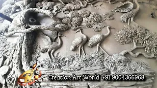 Very Beautiful 3D relief mural with sand & cement on the concrete wall