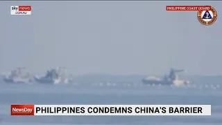 Philippines condemns China for installing floating barrier in South China Sea