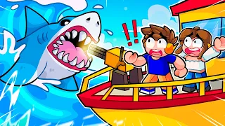 EVOLUI O MELHOR BARCO contra o TUBARÃO no Roblox! (SharkBite)