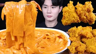 떡참 황금순살치킨 로제 떡볶이 치킨 먹방ASMR MUKBANG ROSE SPICY TTEOKBOKKI & FRIED CHICKEN ロゼ トッポッキ チキン eating sounds