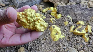 Wow Amazing! Finding Natural Gold Nugget at Mountain, worth Million $$  Dollar, Mining Exciting.