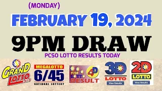 Lotto Result Today 9pm draw February 19, 2024 6/55 6/45 4D Swertres Ez2 PCSO#lotto