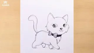 walking Cute white kitten  pencildrawing/cat Drawing@Taposhikidsacademy