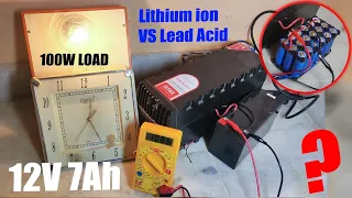 100w Load test on UPS 12v 7ah Lead acid vs Lithium ion battery [YT-031]