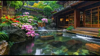 Peaceful Japanese Garden Rainfall🌺Soothing Rain Sounds and Piano Music for Relaxing the Mind