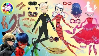 Paper Dolls Miraculous Ladybug and Cat Noir make up and dress up like Aqua Heroes Papercraft