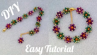 Crystal flowers bracelet/Simple and elegant bracelet/Easy jewelry making at home/Diy Beading