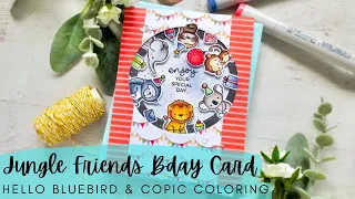 Jungle Friends Birthday Card | Hello Bluebird | Copic Coloring to Match Patterned Paper