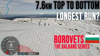 [4K] Skiing Borovets, 7.6 km Top to Bottom - Resort's Longest Run!?, Bulgaria, GoPro Hero11