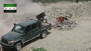 The destruction of artillery the calculation using the  MLRS based on the pickup Toyota