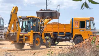 JCB 3DX Mud Loading from Trucks for Railway Gate Foundation in Vagaikulam | jcb video