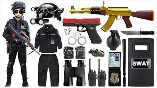 Special Police Weapon Playset Unboxing, Gold AK47, M416 Gun, Pistol, Gas Mask, Grenade, Dagger