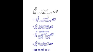 #Shorts#Inte  pi/4 to 0  sin2x/sin^4x+cos^4x  dx