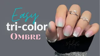 EASY tri-color ombré with dip powder and gel PLUS bunny ear nail art | Double Dip