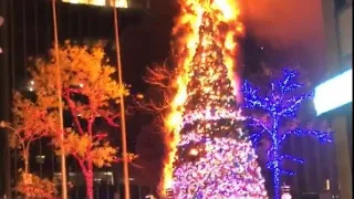 Fox News Christmas Tree SET ABLAZE in NYC, Person Arrested