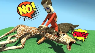 The crocodile wants to eat the giraffe, but Nick came to help, funny story