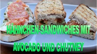 Hähnchen Sandwich mit selbst gemachten Pfirsich Chutney und Erdbeer Margarita