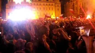 Thousands of Czech fans react to winning the 2010 World Hockey Championships Against Russia