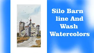 Silo Barn Line and Wash watercolor in full real time sketch By Nil Rocha